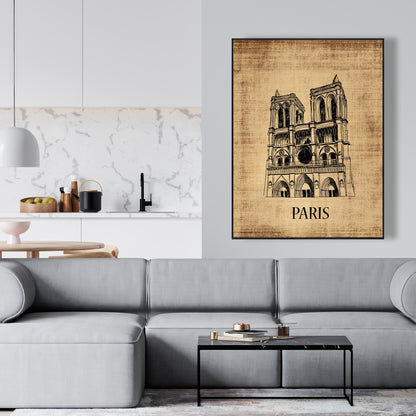 Notre Dame Paris Illustration | Brown Typo & Symbols Canvas