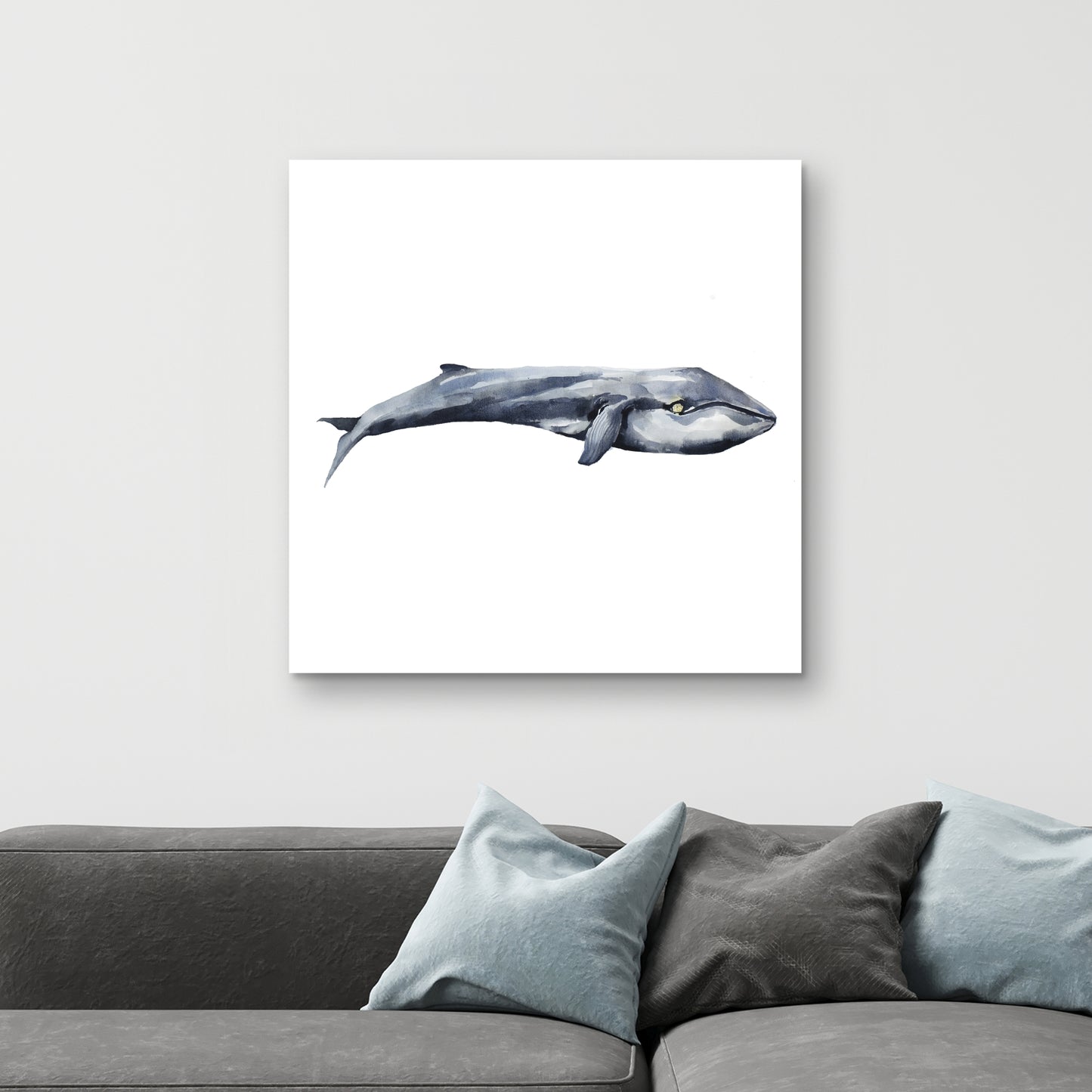 Watercolor Whale Canvas - Blue Bedroom Decor | Aquatic Art