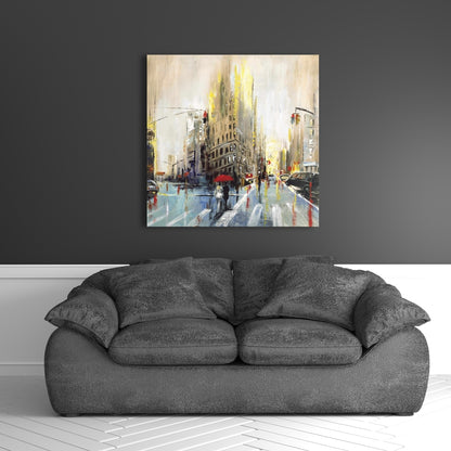 Toile beige abstraite « Rue pluvieuse » | Décoration d'intérieur et de chambre