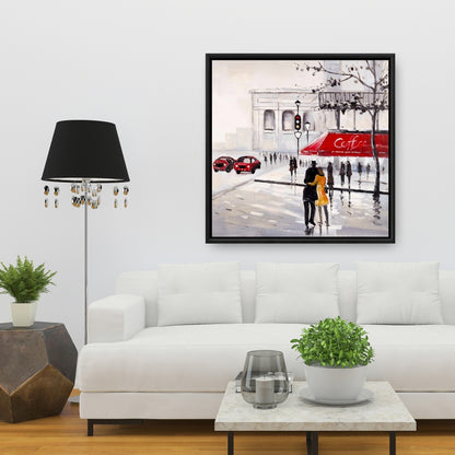 Couple marchant dans la rue sur toile bleue | Décoration murale pour chambre