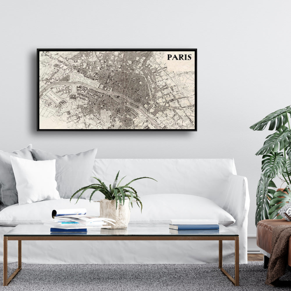 Toile Plans de Paris | Cadre beige | Décoration murale