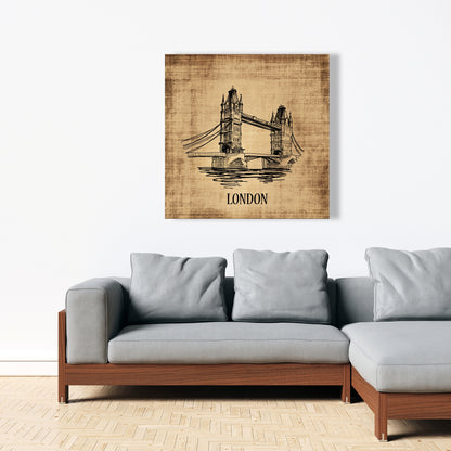 Illustration sur toile du Tower Bridge | Décoration d'intérieur typographique et symbolique