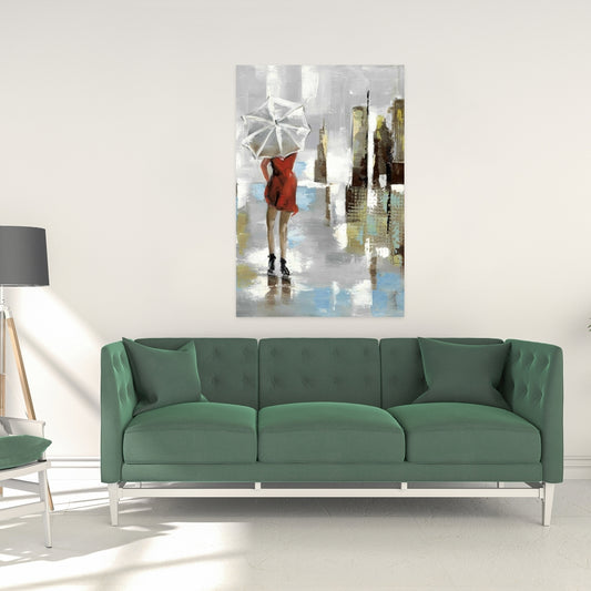 Red Dress Woman Canvas - Contemporary Bedroom Wall Art Decor