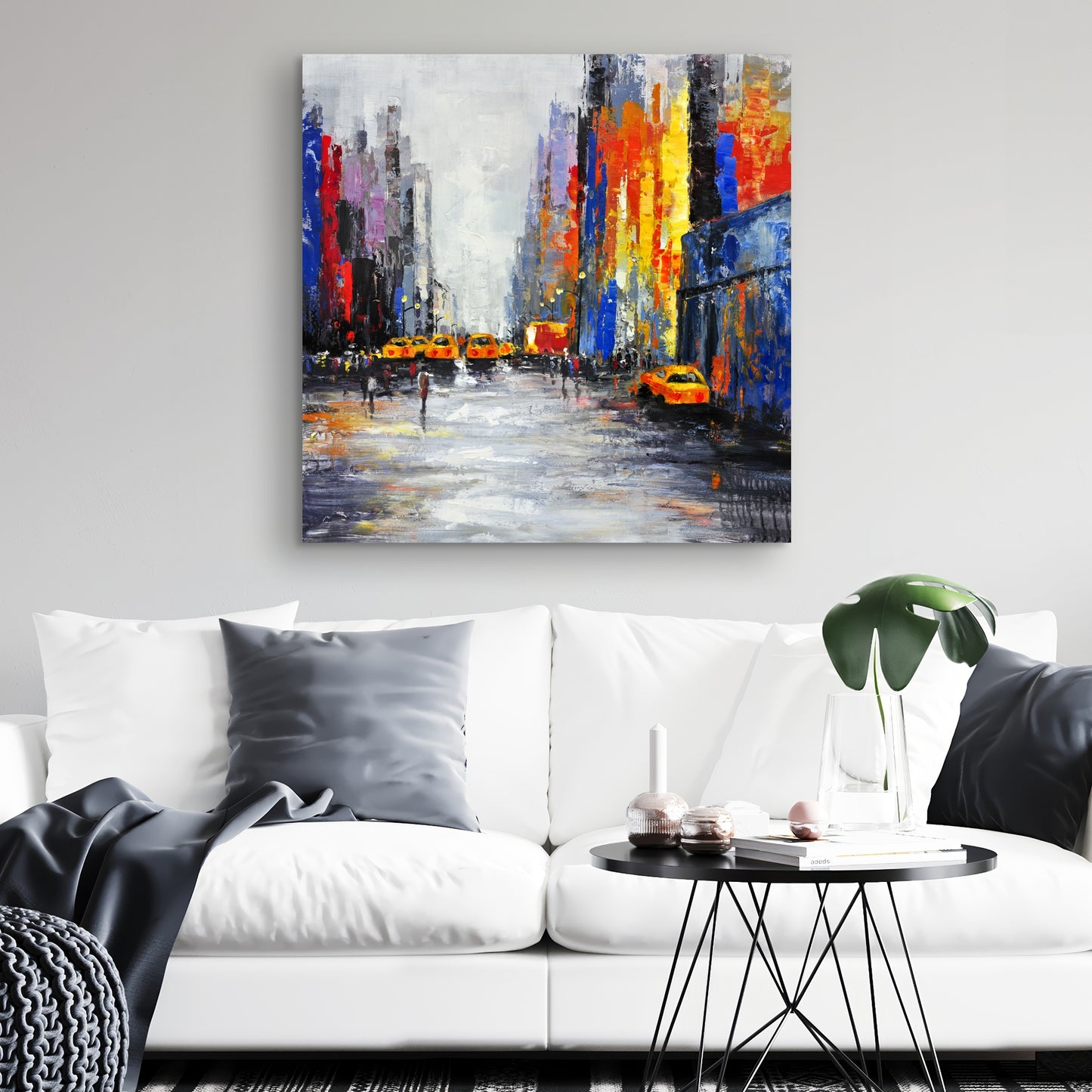 Color Spotted Street with Taxis Canvas | Building Cities Blue