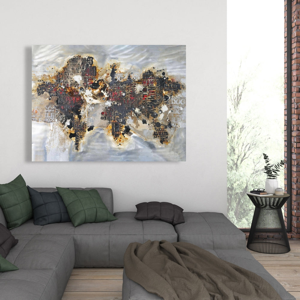 Carte du monde texturée sur toile | Décoration murale moderne pour chambre à coucher