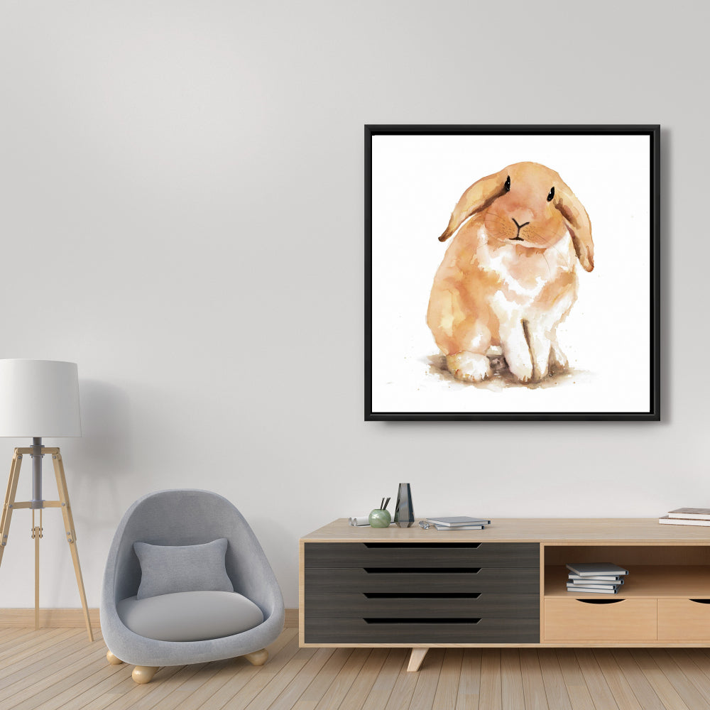Toile illustrée représentant un lapin bélier | Décoration d'intérieur encadrée