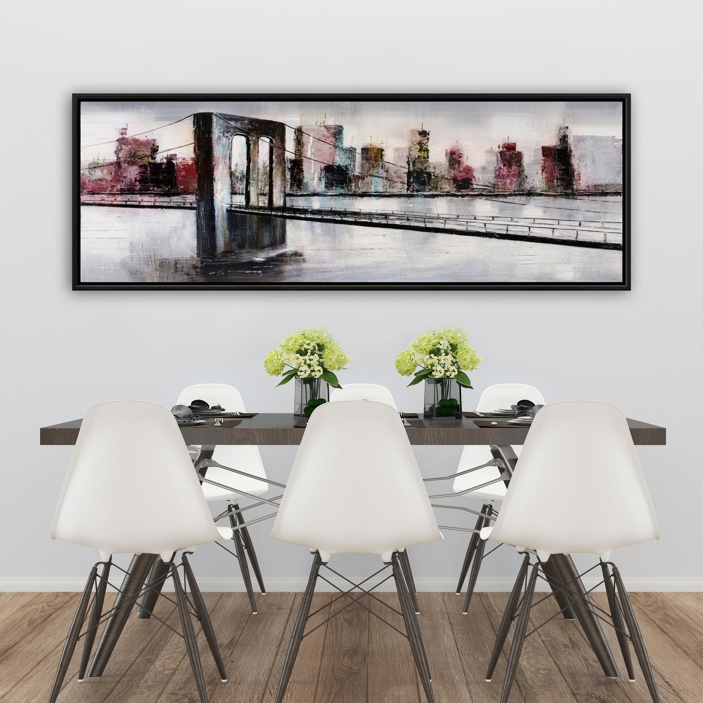 Paysage urbain abstrait avec pont | Toile encadrée sur bâtiment gris