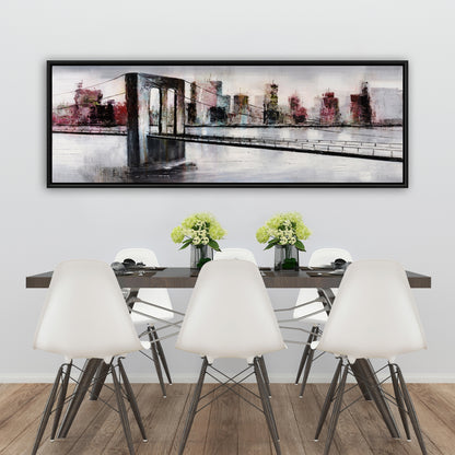 Paysage urbain abstrait avec pont | Toile encadrée sur bâtiment gris