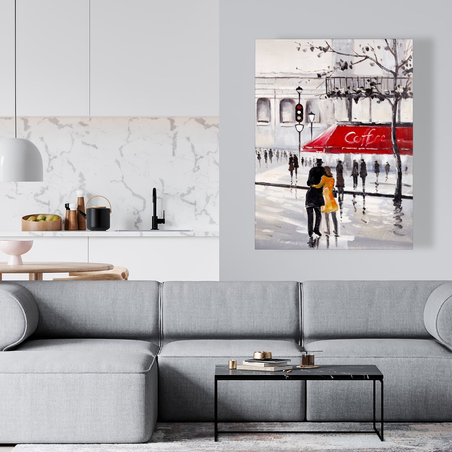 Toile représentant un couple marchant – Décoration murale moderne pour chambre à coucher