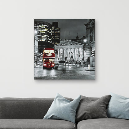 Toile de chambre à coucher « Bâtiment gris » | Panthéon en niveaux de gris, décor de bus rouge