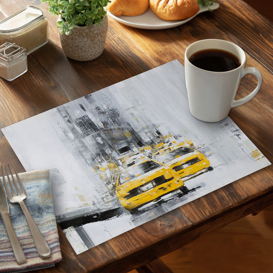 Yellow brooklyn bridge with taxis - 14"x18" Polyester Placemat