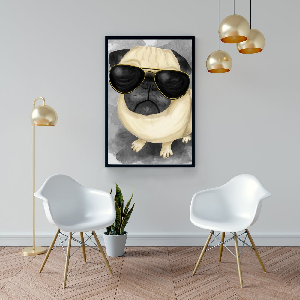 Toile encadrée « Carlin avec style » – Décoration d'intérieur pour animaux de compagnie