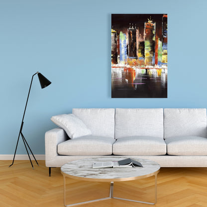 Cityscape by Night Canvas | Contemporary Bedroom Decor