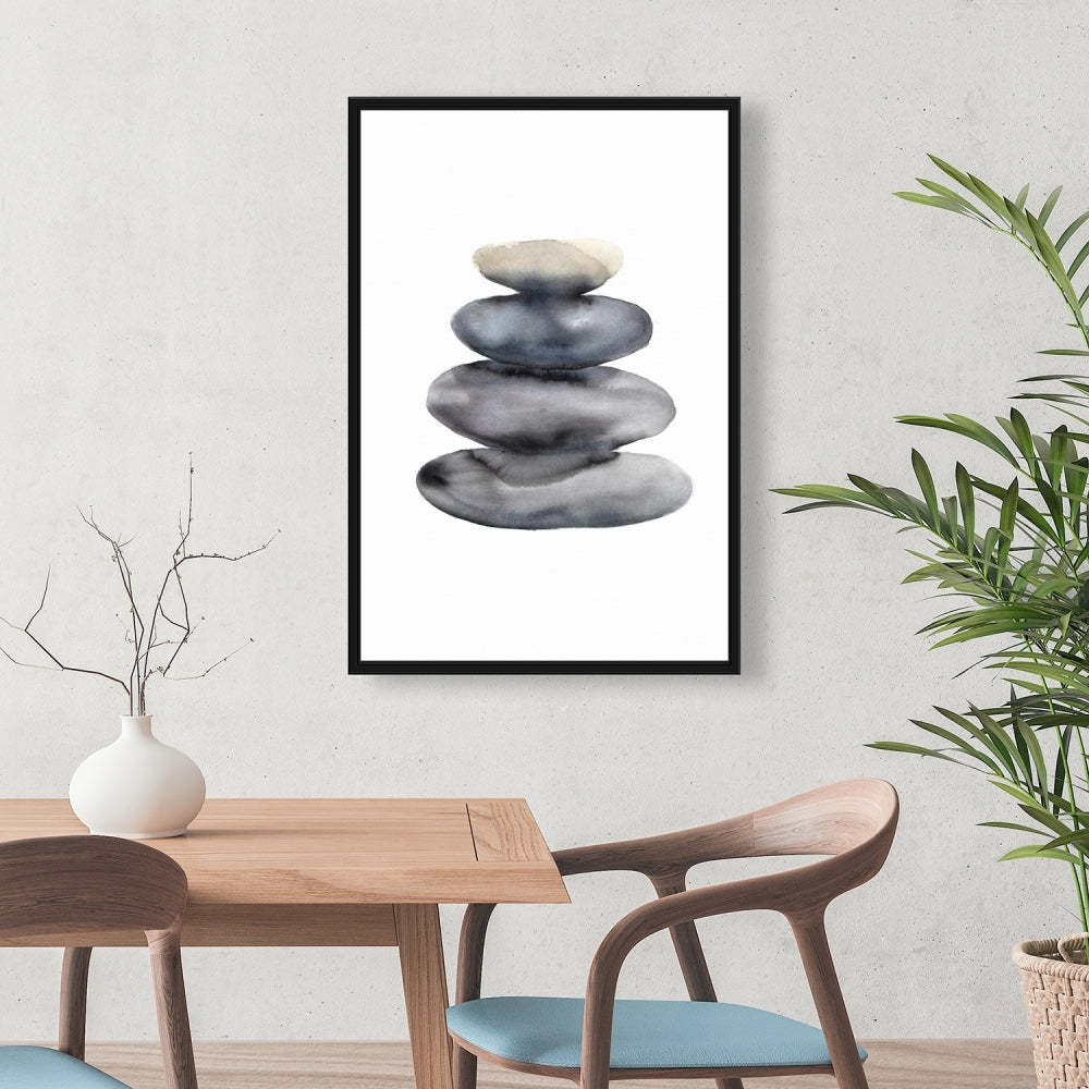 Toile encadrée grise - Nature morte avec quatre pierres chaudes et minéraux