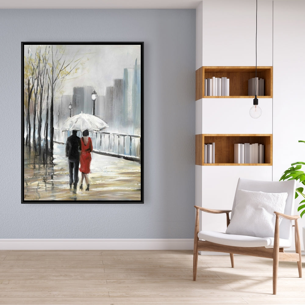 Toile Arbres contemporains | Décor Couple marchant sous la pluie