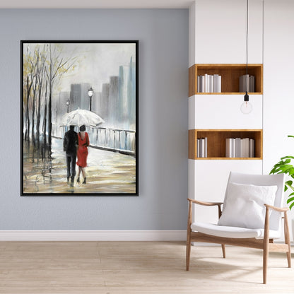 Toile Arbres contemporains | Décor Couple marchant sous la pluie