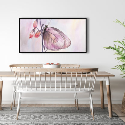 Toile romantique à fleurs violettes - Décoration murale délicate avec papillons