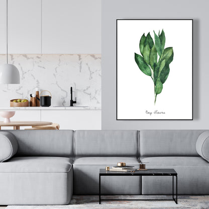 Toile encadrée « Feuilles de laurier » | Décoration de cuisine blanche