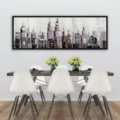 Toile abstraite représentant un paysage urbain en niveaux de gris – Décoration de chambre moderne