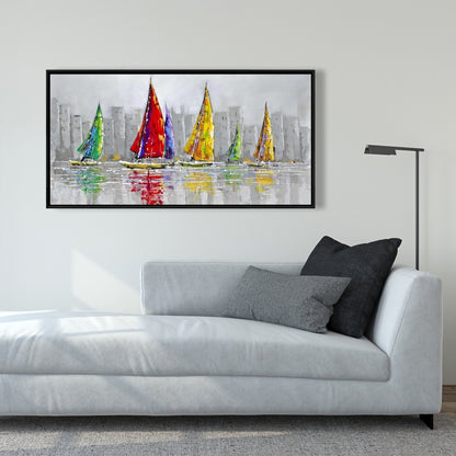 Voiliers au vent | Toile encadrée grise | Décoration d'intérieur