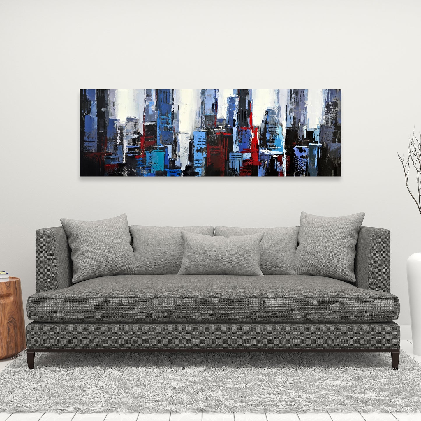 Abstract Blue City Canvas | Bedroom Decor | Blue Wall Art