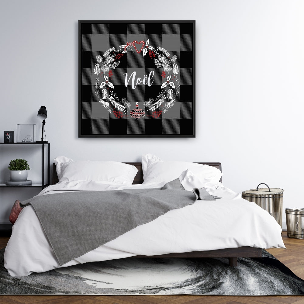 Couronne de Noël sur toile | Décoration de cuisine grise pour la maison