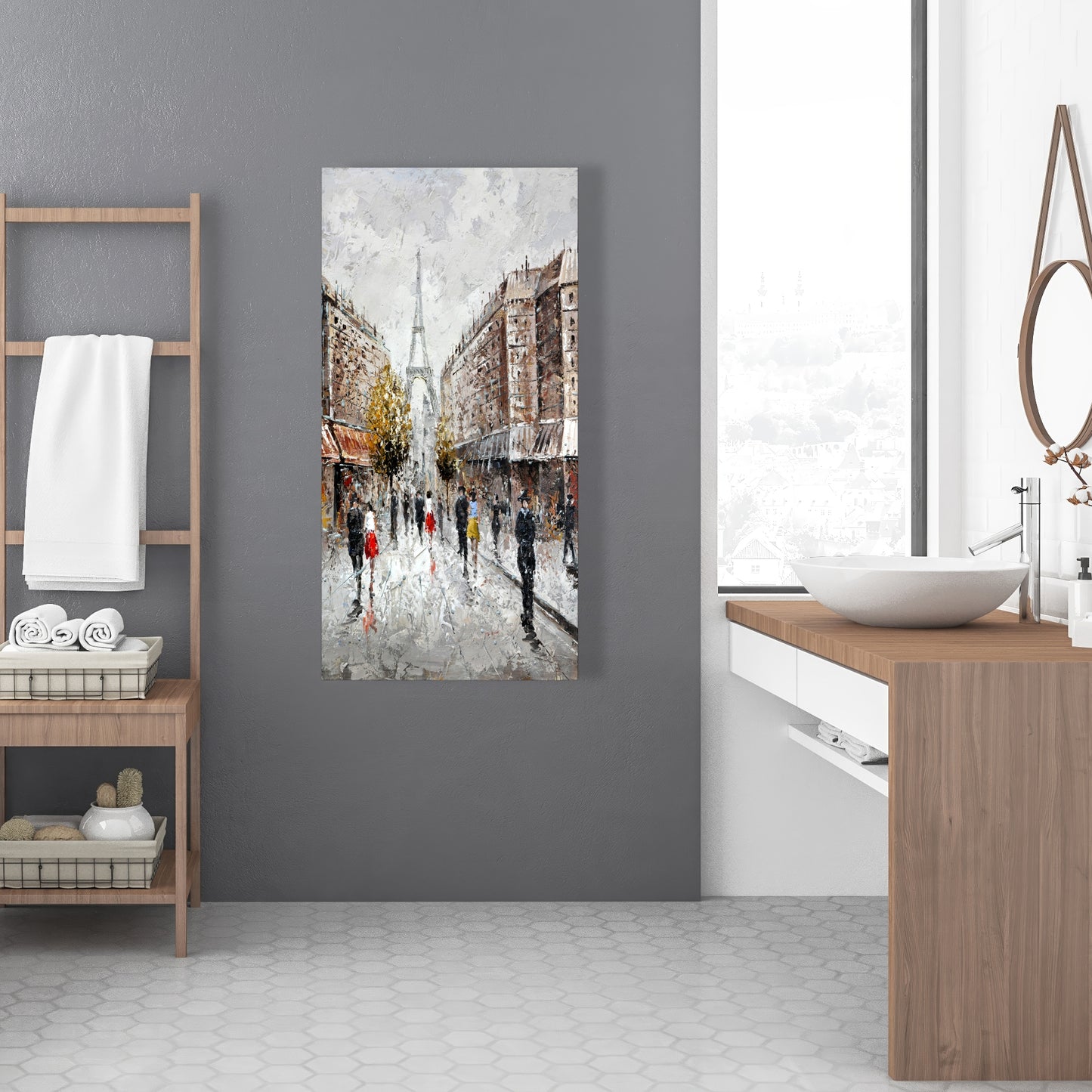 Paris Busy Street Canvas | Contemporary Brown Cities Decor
