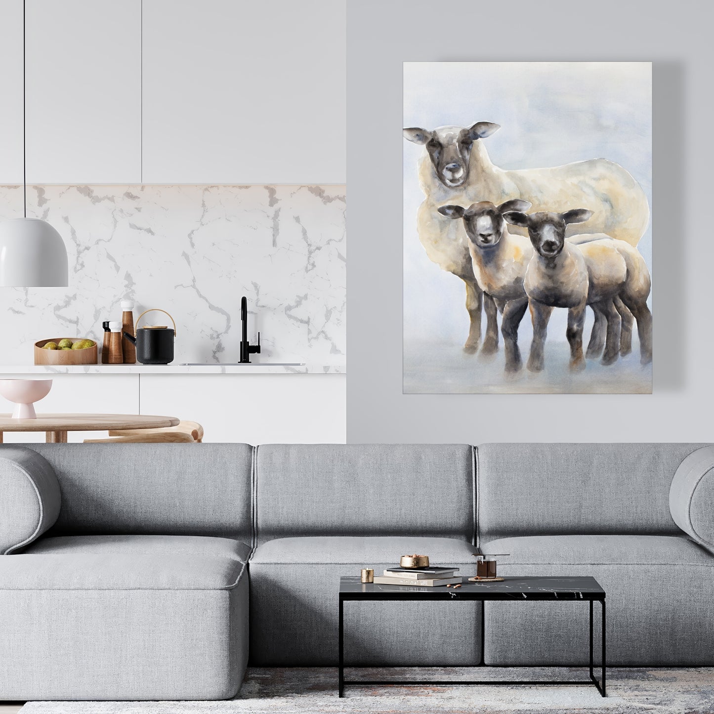 Blue Sheep Family Canvas - Farm Animal Bedroom Decor