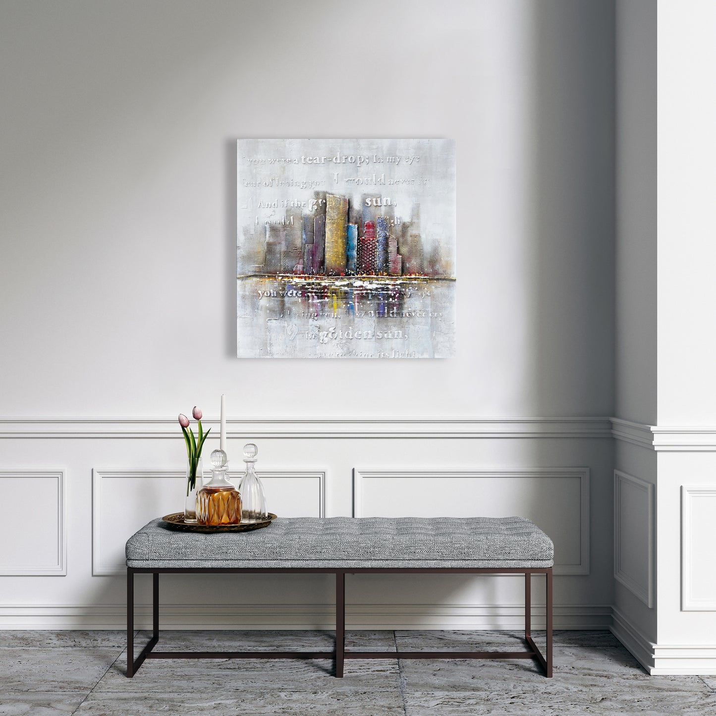 Relief typographique sur toile grise | Décoration d'intérieur