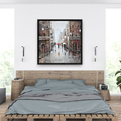 Toile City Rain - Cadre marron | Décoration murale pour chambre à coucher