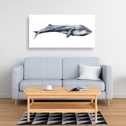 Watercolor Whale Canvas - Blue Bedroom Decor | Aquatic Art