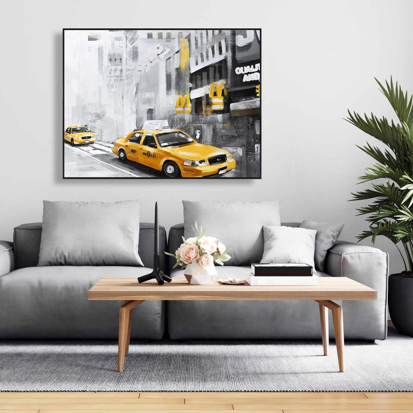Toile Taxis de New York | Cadre décoratif gris