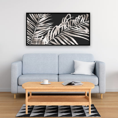 Toile botanique grise à feuilles tropicales dorées | Décoration de chambre