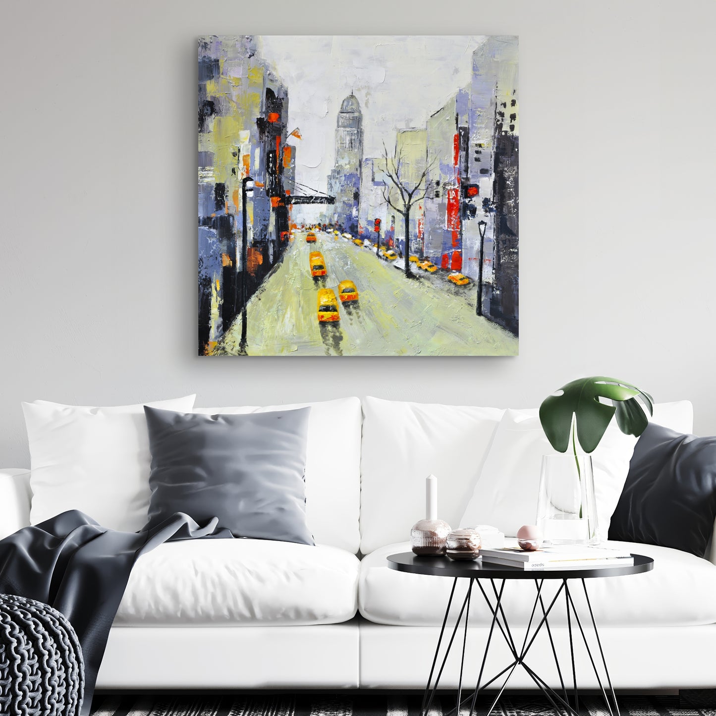 Gray Street Canvas | Yellow & Red Accents | Cities Blue Decor