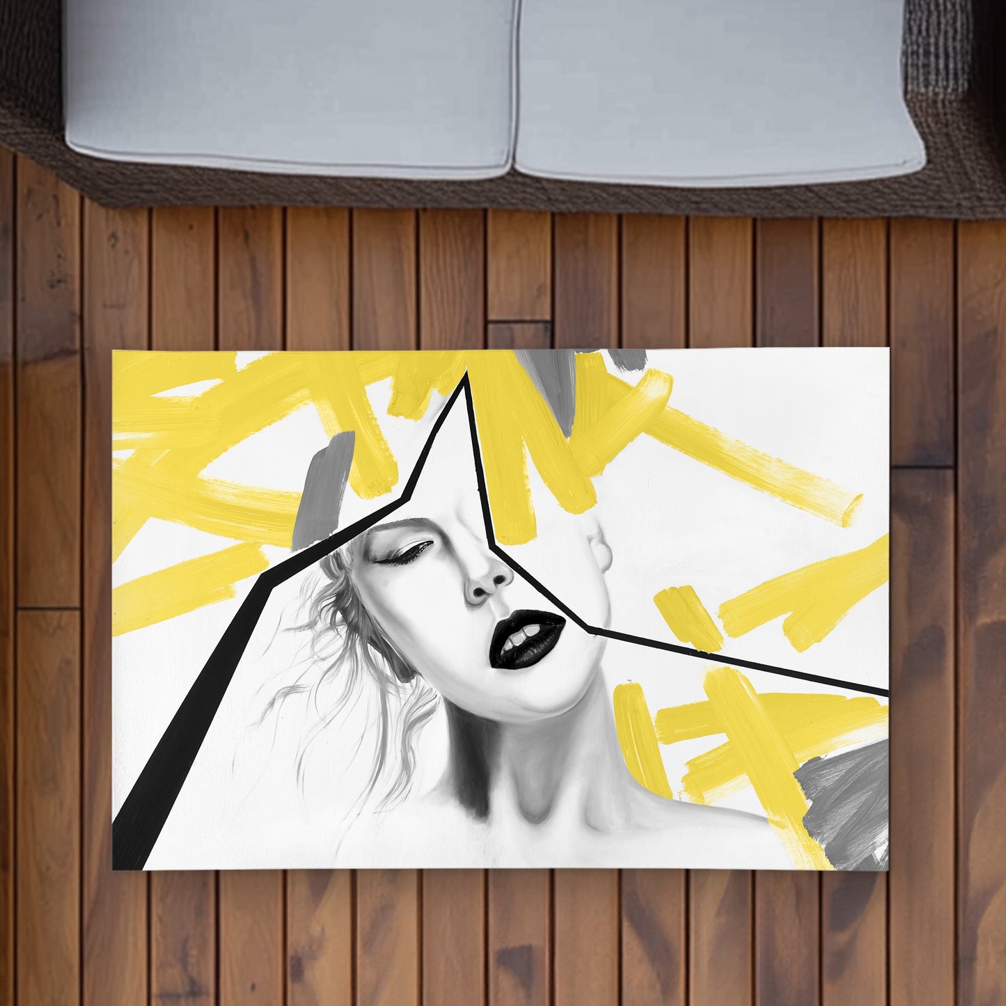 Woman with Yellow Line - Modern Yellow Outdoor Area Rug