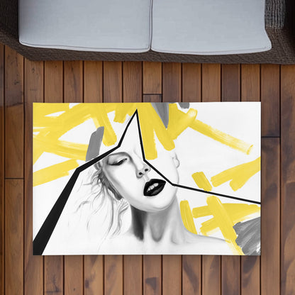 Woman with Yellow Line - Modern Yellow Outdoor Area Rug