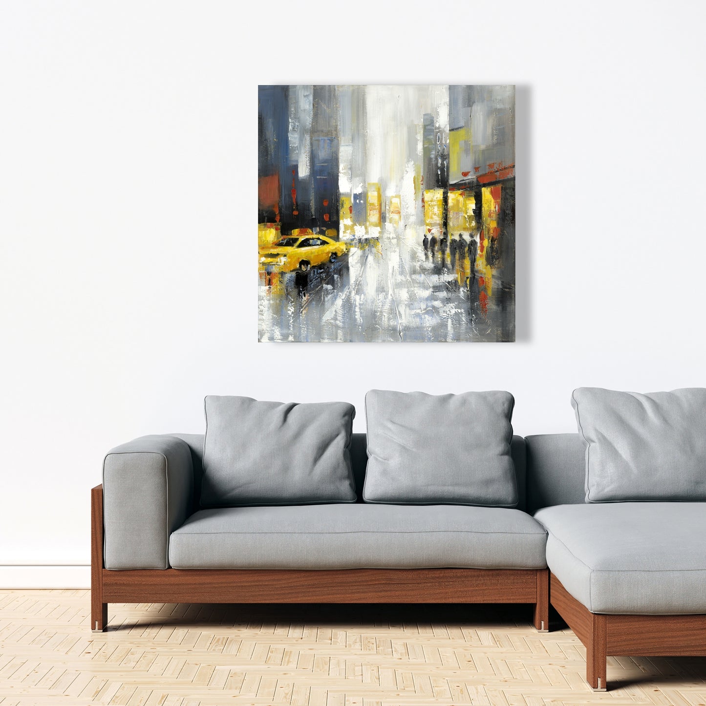 Rainy Busy Street Canvas | Building Bedroom Cities Decor