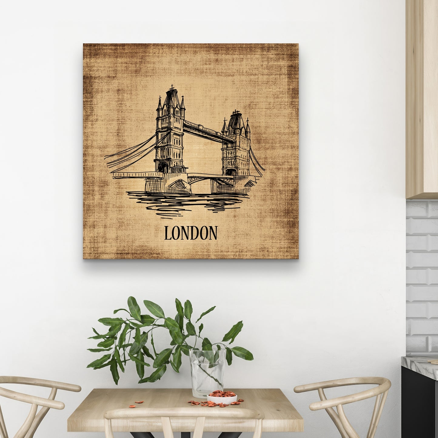 Illustration sur toile du Tower Bridge | Décoration d'intérieur typographique et symbolique