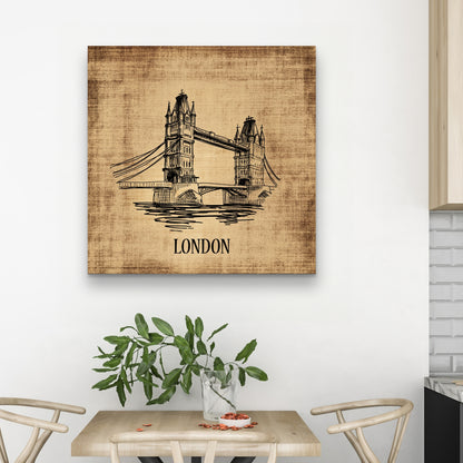 Illustration sur toile du Tower Bridge | Décoration d'intérieur typographique et symbolique