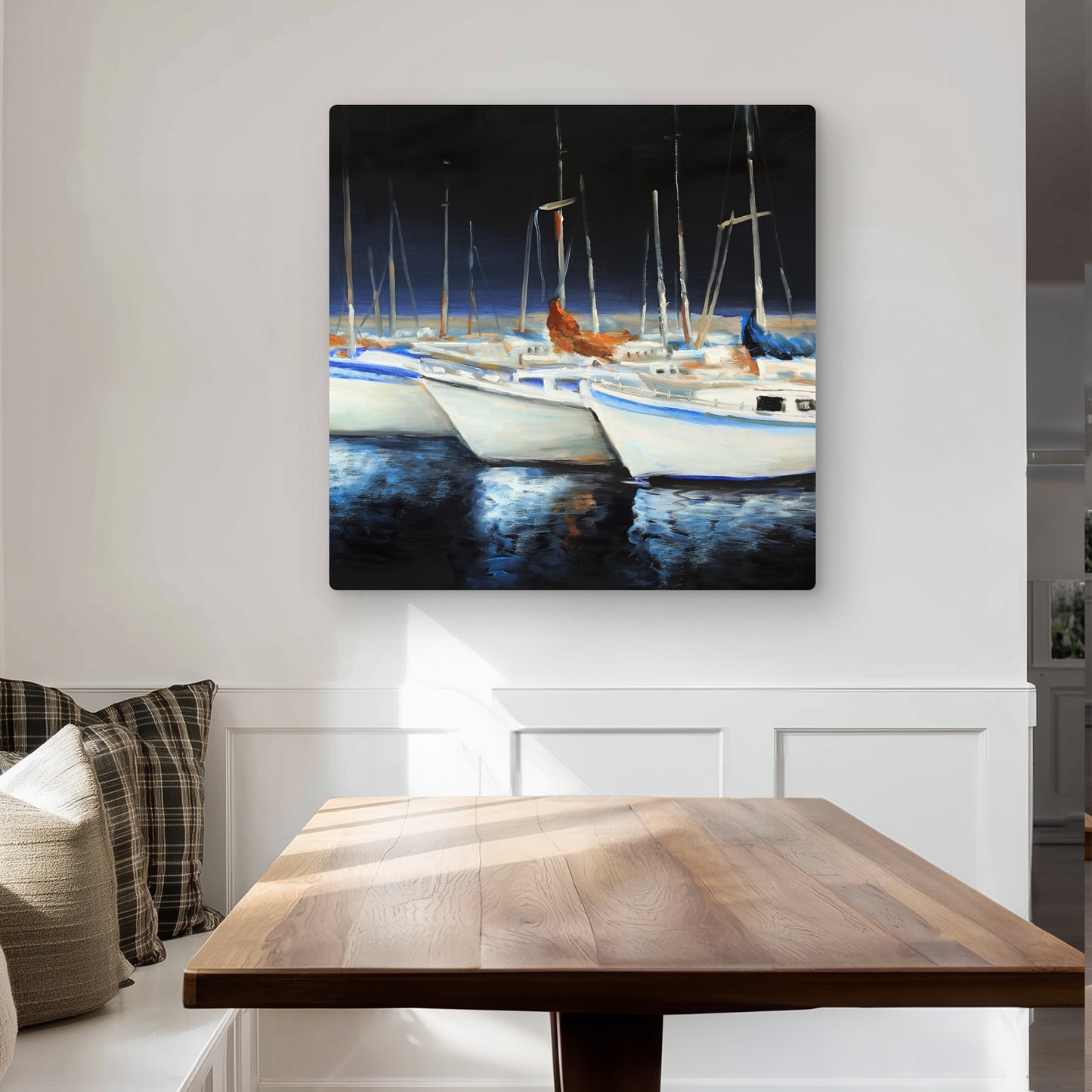 Orange Boat Metal Print - Fishing Boats at the Marina Decor