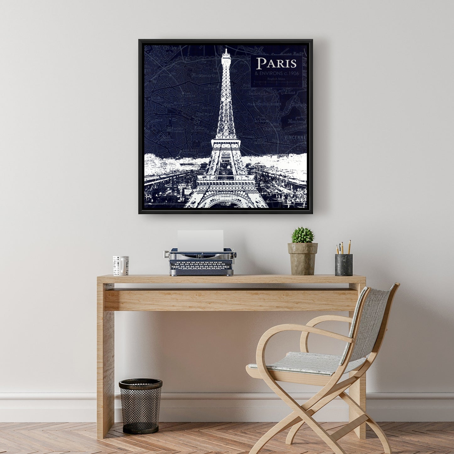 Toile encadrée Plan de Paris et Tour Eiffel - Décoration d'intérieur