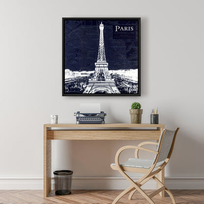Toile encadrée Plan de Paris et Tour Eiffel - Décoration d'intérieur