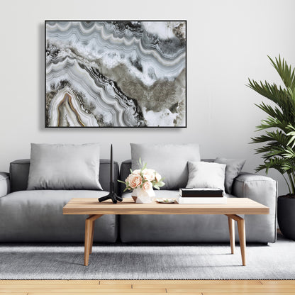 White Abstract Geode Framed Canvas - Hyperrealist Home Decor
