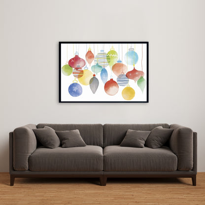 Toile Boules de Noël | Décoration murale encadrée bleue pour cuisine