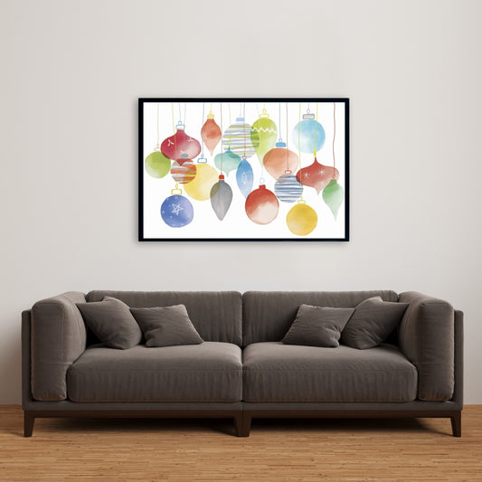 Toile Boules de Noël | Décoration murale encadrée bleue pour cuisine
