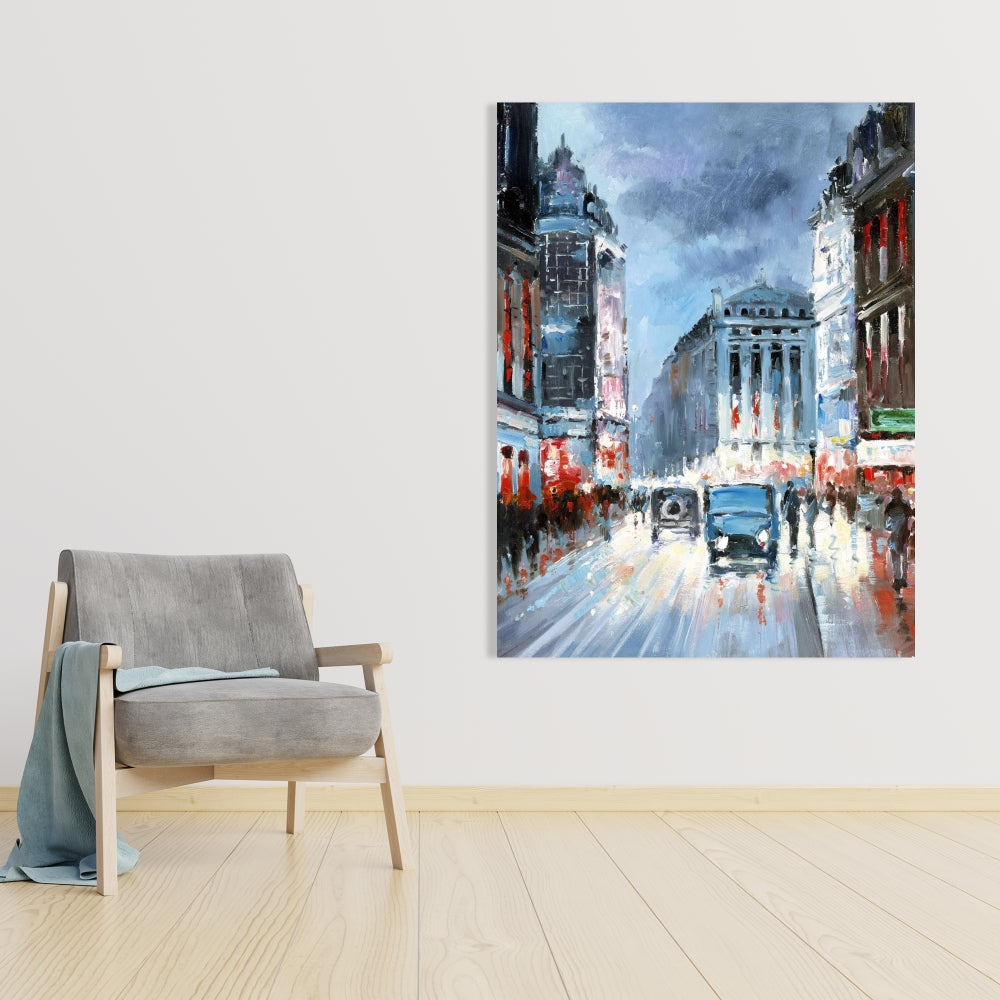 Abstract Red & Blue City Canvas | Bedroom Wall Art Decor