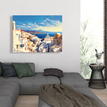 Toile « Vue panoramique de Santorin » | Décoration d'intérieur côtière