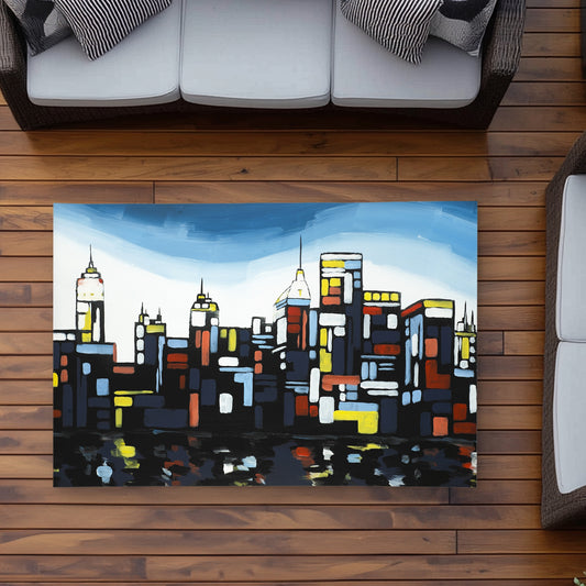 Colorful City - Building Black Outdoor Area Rug for Home Decor