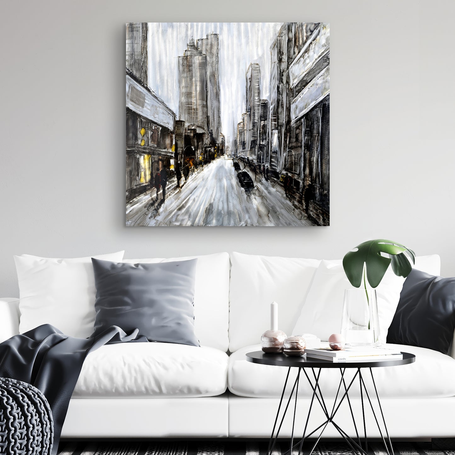 Gray Gloomy Street Canvas | Contemporary Brown Building Art