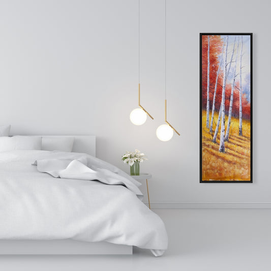 Paysage d'automne avec bouleaux - Toile encadrée pour chambre jaune